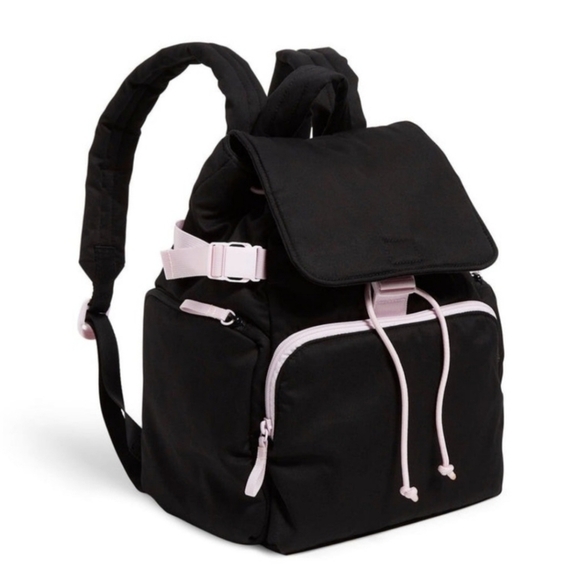 Vera Bradley Handbags - Vera Bradley Black Pink Striped Recycled Cotton Utility Backpack NWT